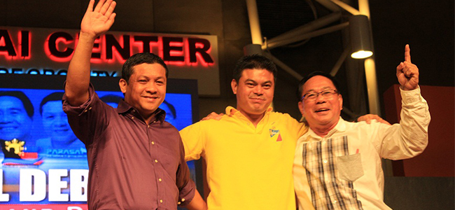 Vice Mayor Caesar Ian Acenas and his challengers Joaquin Rainier Uy and Councilor Roger Abaday after their debate at the Atrium of Limketkai center. (photos  by nitz arancon)