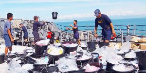 BRP Batac unloads relief packs for evacuees from Marawi