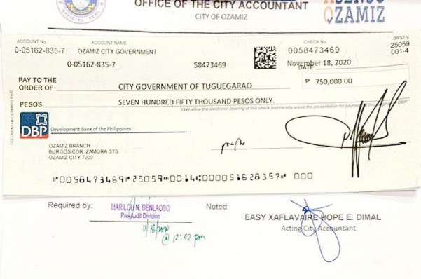Ozamiz govt sends financial aid worth P750,000 to Tuguegarao