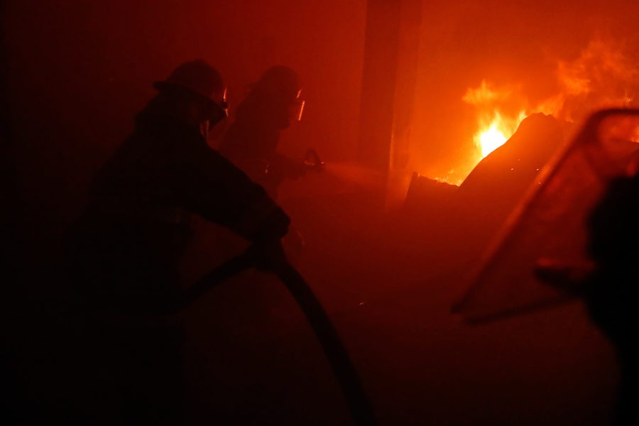 Fighting a blaze