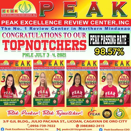 NLE Top Notchers from MisOr leaves behind legacy to PEAK Excellence Review Center Inc., Capitol University