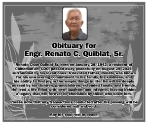 Obituary:  Engr. Renato C. Quiblat Sr., 82