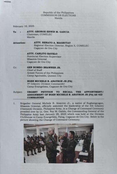 Misor bets seek recall of 4ID commander