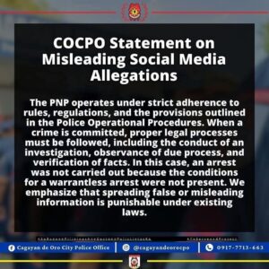Cocpo denies misconduct in water district incident, warns against online disinformation