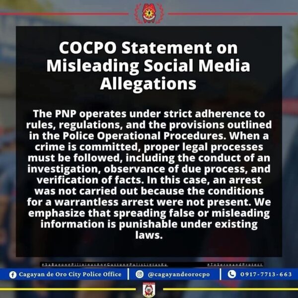 Cocpo denies misconduct in water district incident, warns against online disinformation