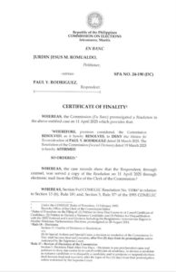 Comelec: Rodriguez candidacy cancellation final