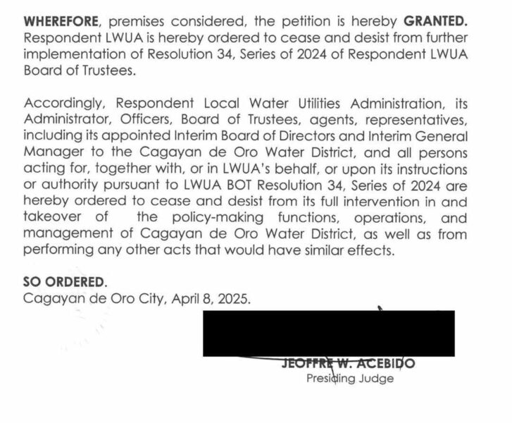 Court blocks takeover of water district, Interim board to file TRO