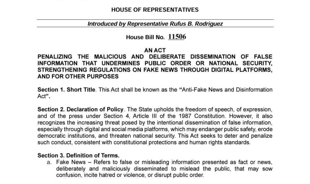 Rufus files fake news bill