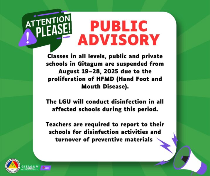 Gitagum cancels classes amid HFMD outbreak