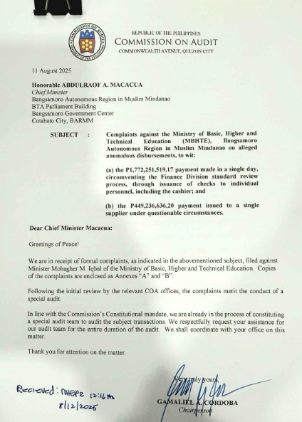 State auditors probe Barmm ministry over P1.77b payout