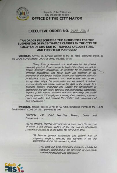 TS Tino forces Oro to suspend classes