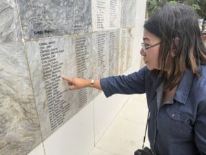 The Sendong Memorial Wall in Gaston Park, Cagayan de Oro, featuring the names of those who perished or went missing during the 2011 tropical storm.