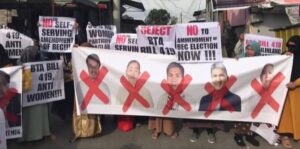 Sectoral groups in BARMM protest BTA Bill 419, holding signs against "Anti-Women" amendments and the reduction of women’s representation in the Bangsamoro Electoral Code.
