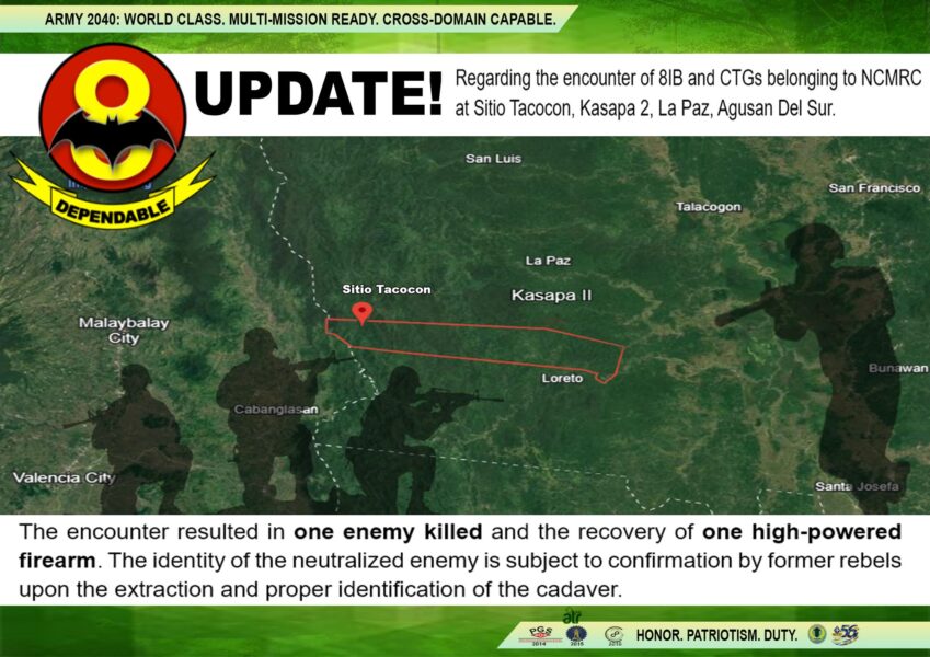 Ranking NPA killed as gov't troopers clash with Reds in Bukidnon