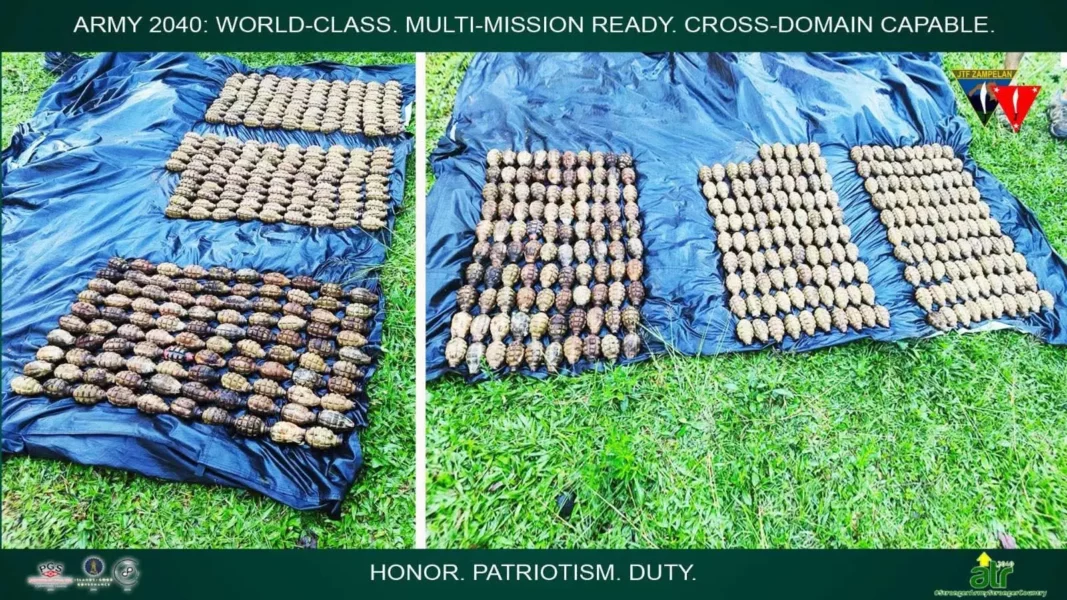 Hundreds of hand grenades recovered by the 55th Infantry Battalion in Barangay Piagolongan, Marogong, Lanao del Sur.