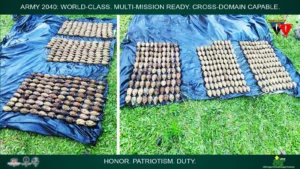 Hundreds of hand grenades recovered by the 55th Infantry Battalion in Barangay Piagolongan, Marogong, Lanao del Sur.