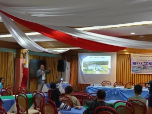 COWD officials and COBI technical adviser Marianito Barahan conducting a press briefing in Cagayan de Oro regarding the March 17 water treatment plant rehabilitation.