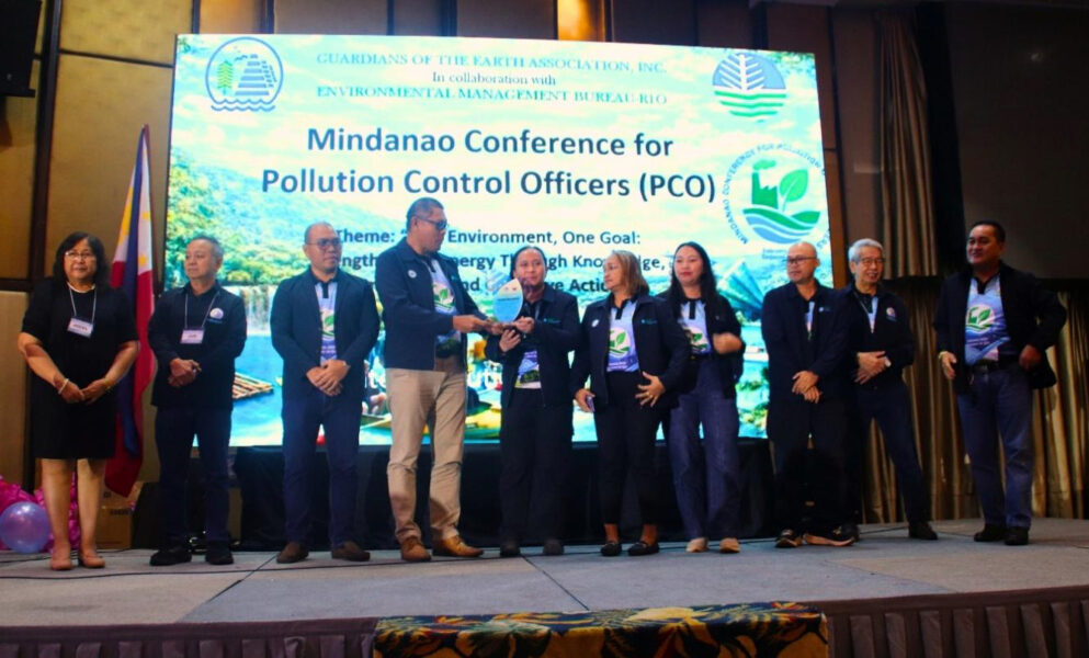 Atty. Noel Tomonglay and Pollution Control Officers from FDC Misamis Power Corporation receiving an environmental compliance award from the Environmental Management Bureau (EMB) Region 10 in Cagayan de Oro City.