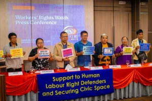 FFW President Sonny Matula presenting the 2025 State of Freedom of Association in the Philippines Report regarding union leader killings.
