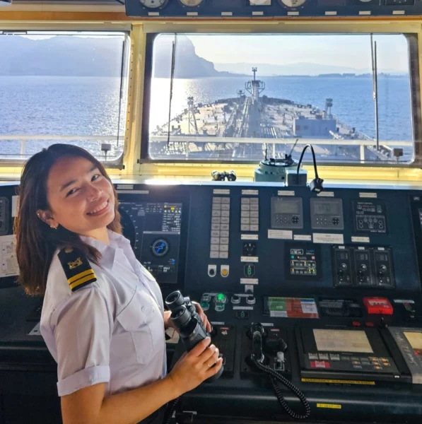 A reflective shot of KC Abigail Chin-Sood discussing her journey of overcoming gender bias, 'sipa bato' job hunting, and early workplace discrimination in the maritime sector.