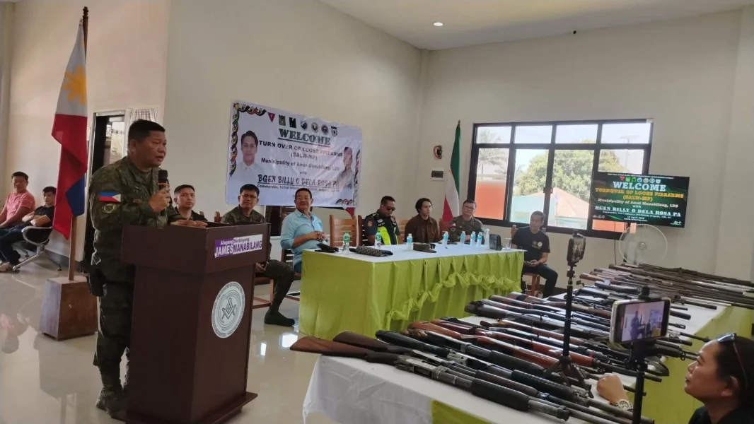 Ceremonial turnover of loose firearms in Amai Manabilang, Lanao del Sur, under the Small Arms and Light Weapons Management Program to promote regional peace and security.