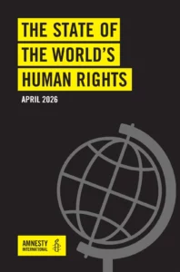 The official cover of Amnesty International’s 2025/26 State of the World's Human Rights report, highlighting global rights trends and the Philippine human rights legislative agenda.