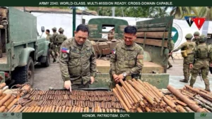 Philippine Army 64th Infantry Battalion soldiers seizing lathe machines, milling equipment, and .50 caliber rifle barrels from a Maute Group weapons factory in Marogong, Lanao del Sur.