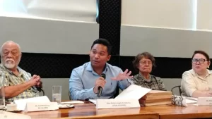 Lawyer Ralph Metrillo discussing the potential Manresa property reversion case and Public Land Act violations during a press conference in Cagayan de Oro.