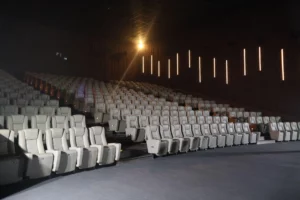 Wide-angle shot of the new ergonomic leather seats and ambient lighting inside the upgraded Cinema 2 at Ayala Malls Centrio, Cagayan de Oro.