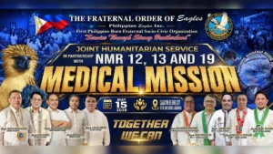 Officials of the Fraternal Order of Eagles preparing for a medical mission to aid fire-hit families in Sitio San Isidro Labrador, Cagayan de Oro.