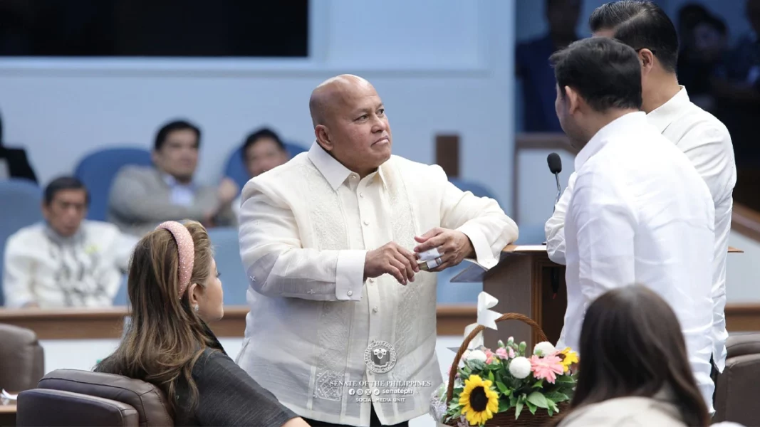Senator Ronald Bato dela Rosa during a Philippine Senate session amid ICC arrest warrant reports.