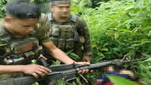 Philippine Army soldiers from the 8th Infantry Battalion secure the encounter site in Barangay Silae, Malaybalay City, Bukidnon, following a military operation.