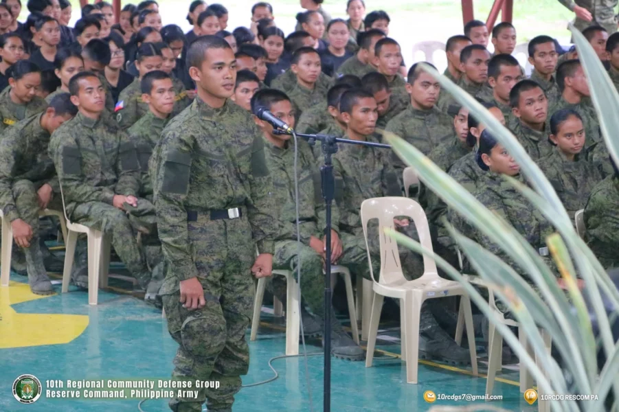 Army cadet officers under the 10th Regional Community Defense Group listening to senior military commanders during a leadership mentorship training.