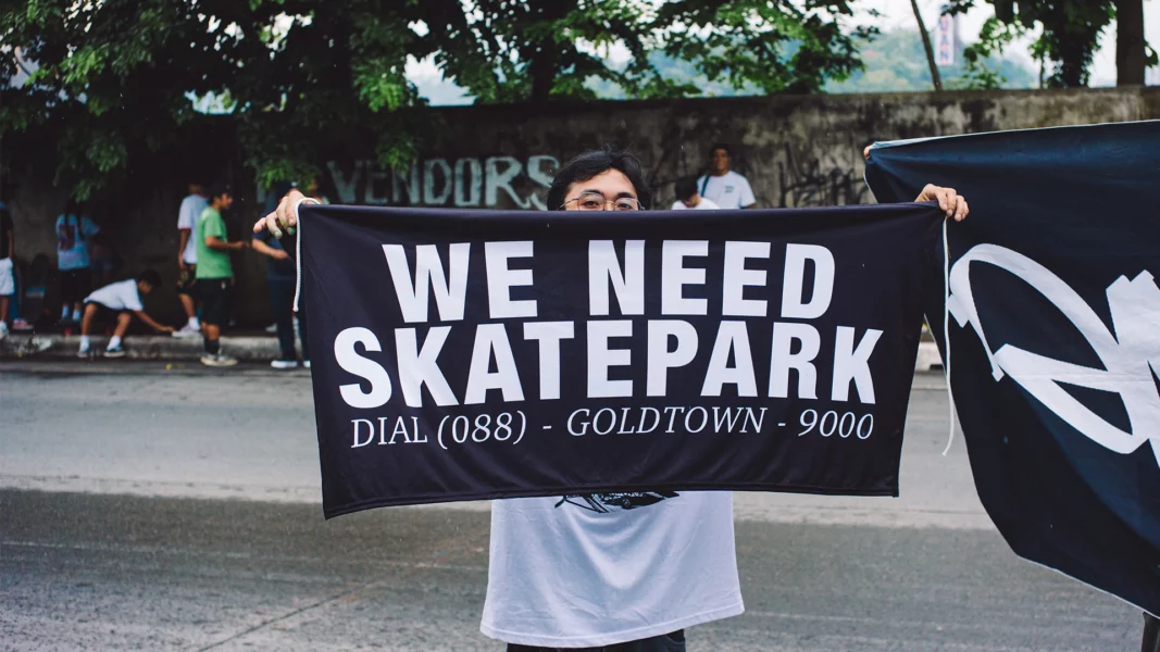 A group of local youth skateboarders parade down the concrete roads of Paseo del Rio and Rio de Oro Boulevard during an organized sports demonstration.