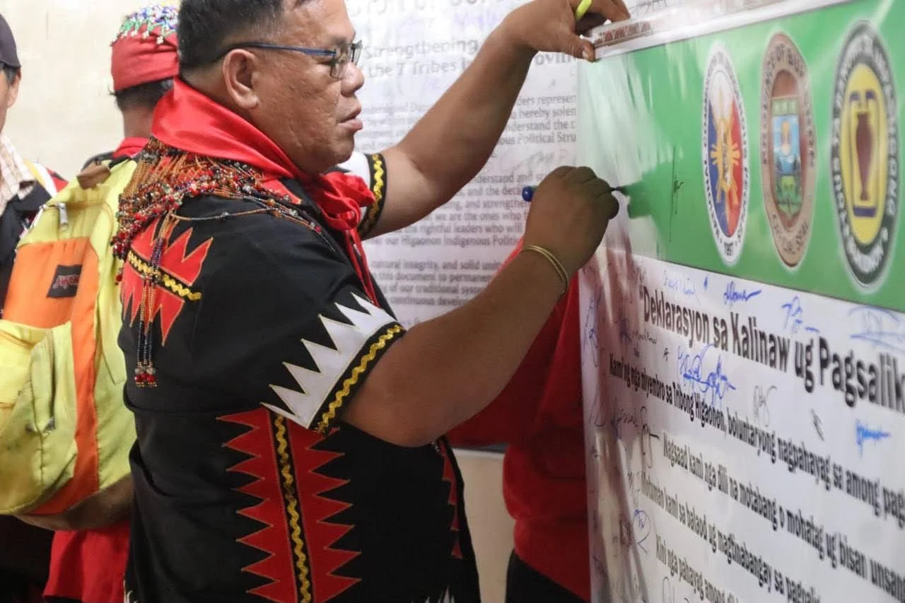 Higaonon tribal leaders, elders, and community members gathered at the Impasugong Municipal Dome for a formal peace and anti-insurgency declaration.