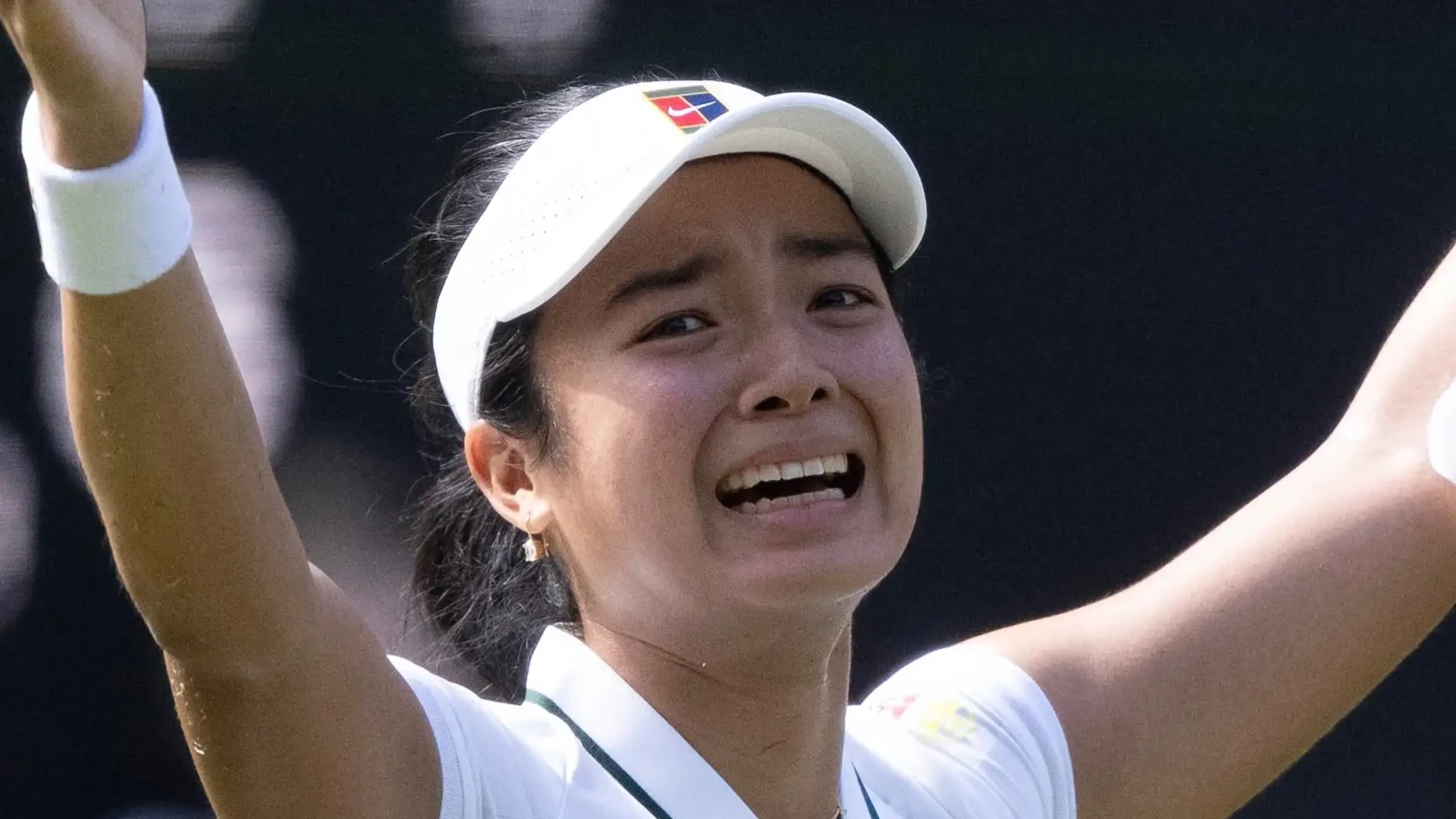 Philippine tennis player Alex Eala hits a forehand return on Centre Court during her historic women's singles match at the 2026 Wimbledon Championships.