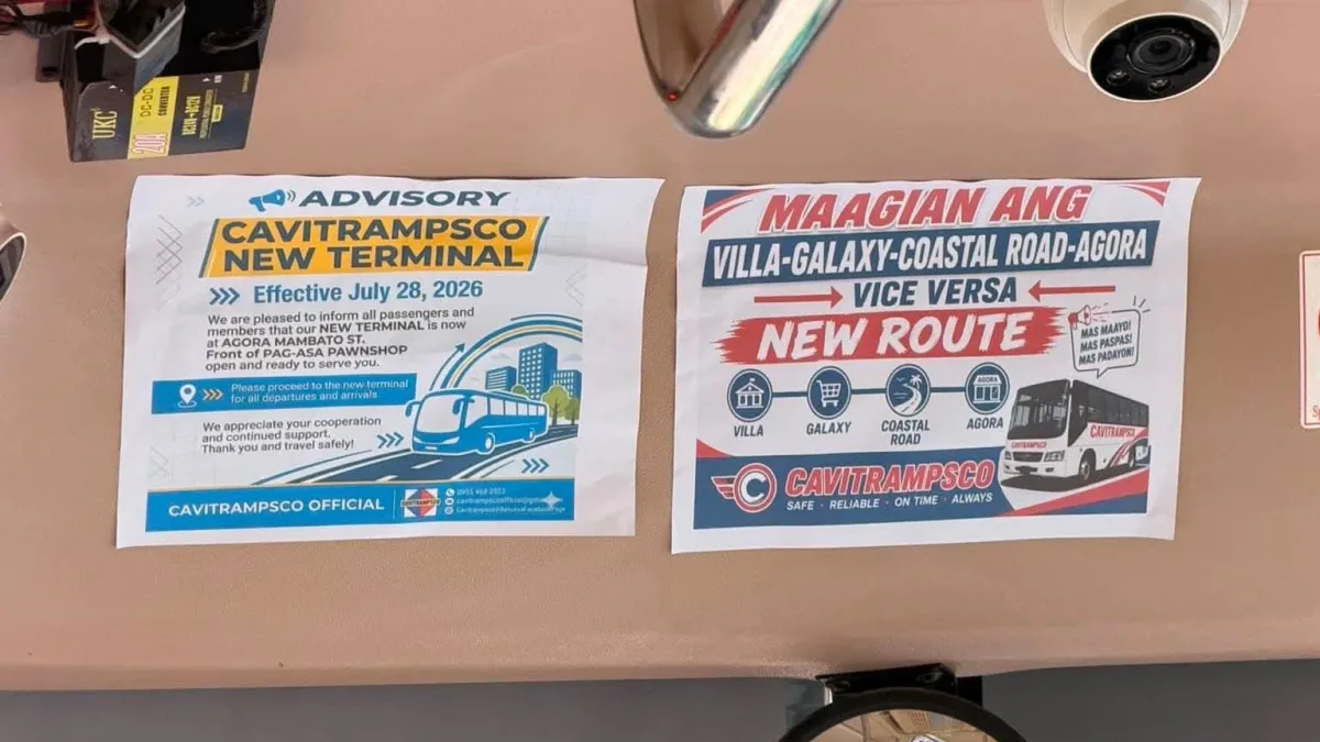Advisory flyers posted inside a transit unit details updated route schedules under Section 120 of Cagayan de Oro City Ordinance No. 10551-2007 [cite: CAGAYAN DE ORO CITY — Thousands of commuters from neighboring towns faced longer trips and additional transportation costs this week as the city began enforcing a long-standing ordinance requiring provincial public utility vehicles (PUVs) and buses to use only the designated transport terminals in Bulua and Agora. Photo courtesy of Lizzie Bacor