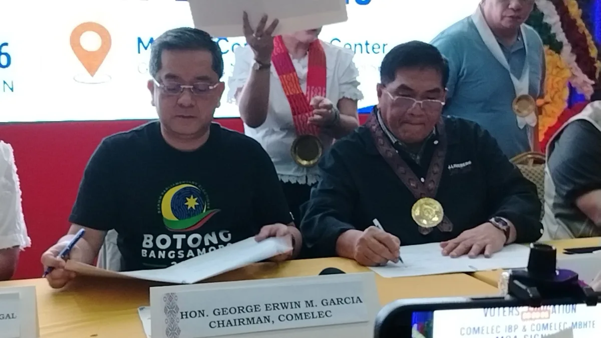 Leaders and representatives from Comelec, the IBP, and BARMM's MBHTE gather in Marawi City on Thursday, July 30, 2026, to formalize a partnership against voter coercion and vote-buying. By incorporating legal assistance and educational campaigns into school and community networks, the coalition aims to safeguard electoral integrity for voters participating in the Sept. 14 Bangsamoro Parliamentary Elections. (Photo by Shiela Mae Butlig)