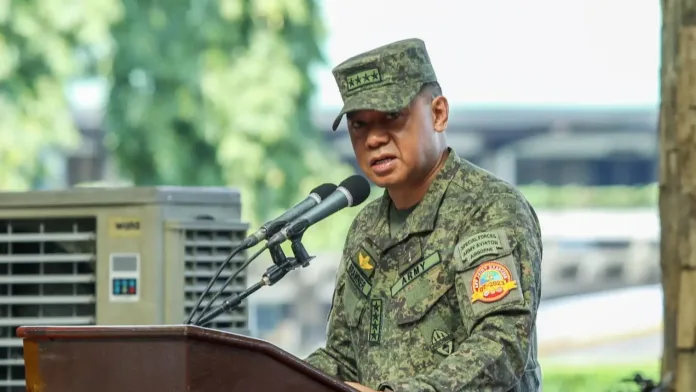 Armed Forces of the Philippines Chief of Staff Gen. Romeo Brawner Jr. speaks during a defense briefing. Brawner will step down from his post on July 21, 2026, completing his fixed three-year tenure under Republic Act No. 11939. Photo courtesy of the Armed Forces of the Philippines
