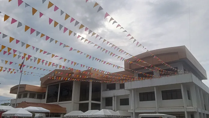 FESTIVAL OBSERVANCE. Festive bunting hangs across Gingoog City Hall in Misamis Oriental as local government offices close for the city's 66th Charter Day and 47th Grand Kaliga Festival on Thursday, July 23, 2026.