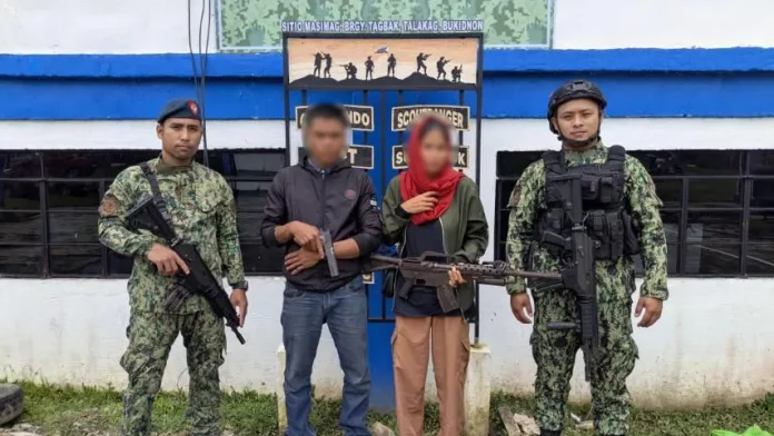 Two former food suppliers of the Communist Terrorist Group (CTG) voluntarily surrendered to government authorities in Talakag, Bukidnon on July 20,2026. During the surrender, they turned over firearms and pledged to support the government's peace and reconciliation efforts. Authorities said the surrender reflects the continuing decline of the CTG's support network in the province. Photo courtesy of PRO-10.