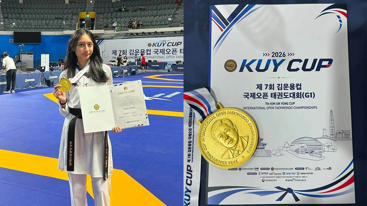 Kagay-anon taekwondo standout Samantha Gley Duria displays her gold medal and award certificate following her championship victory at the 7th Kim Un Yong Cup International Open Taekwondo Championships in Seoul, South Korea, on Sunday, July 26, 2026. Duria's victory adds to her growing international resume, following previous national titles at Palarong Pambansa and appearances for the Philippine cadet national team. (Supplied Photo)