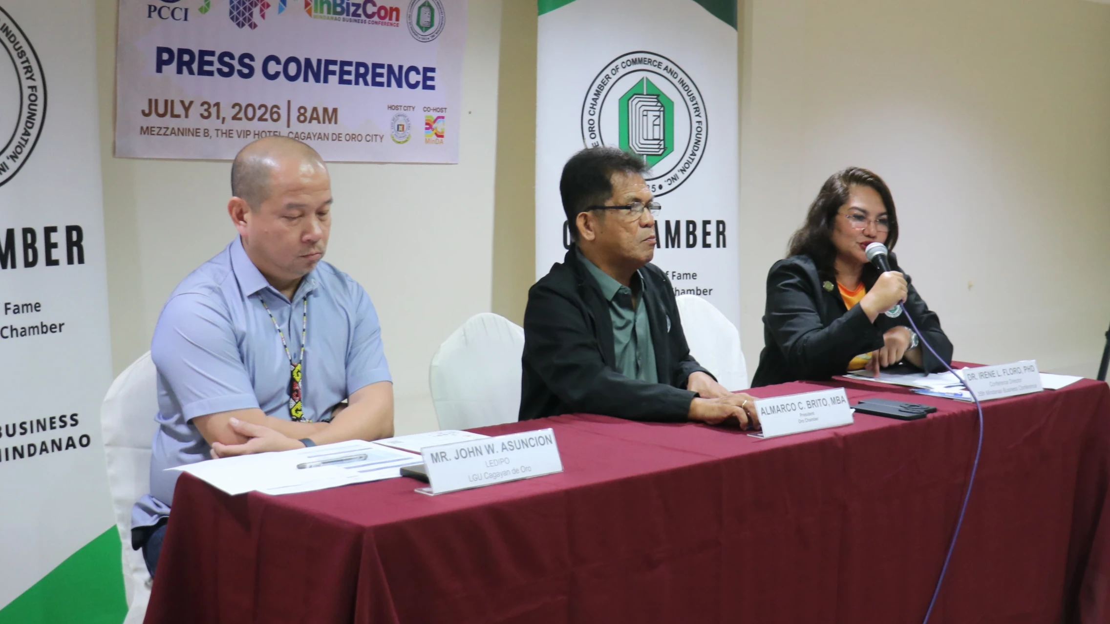 EMBRACING AI — Business leaders Irene L. Floro, Almarco Brito, and John W. Asuncion discuss how AI, digital technology, and innovation can help businesses improve efficiency and stay competitive during a media briefing for the 35th Mindanao Business Conference in Cagayan de Oro City. (Photo: JAKA/PIA-10)