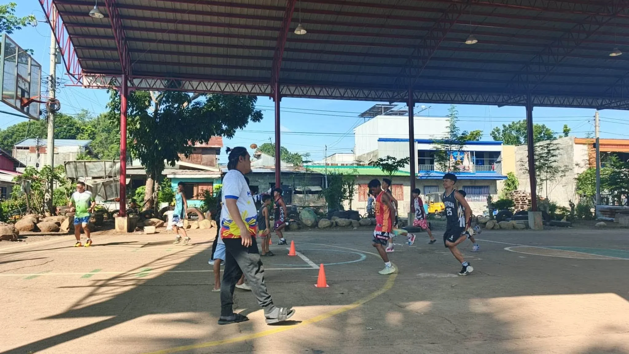 Young athletes execute basketball agility drills during the Cagayan de Oro City Sports Clinic at the Barangay Balubal covered court on Saturday, Aug. 15, 2026. (Photo courtesy of Cagayan de Oro City Sports Office)