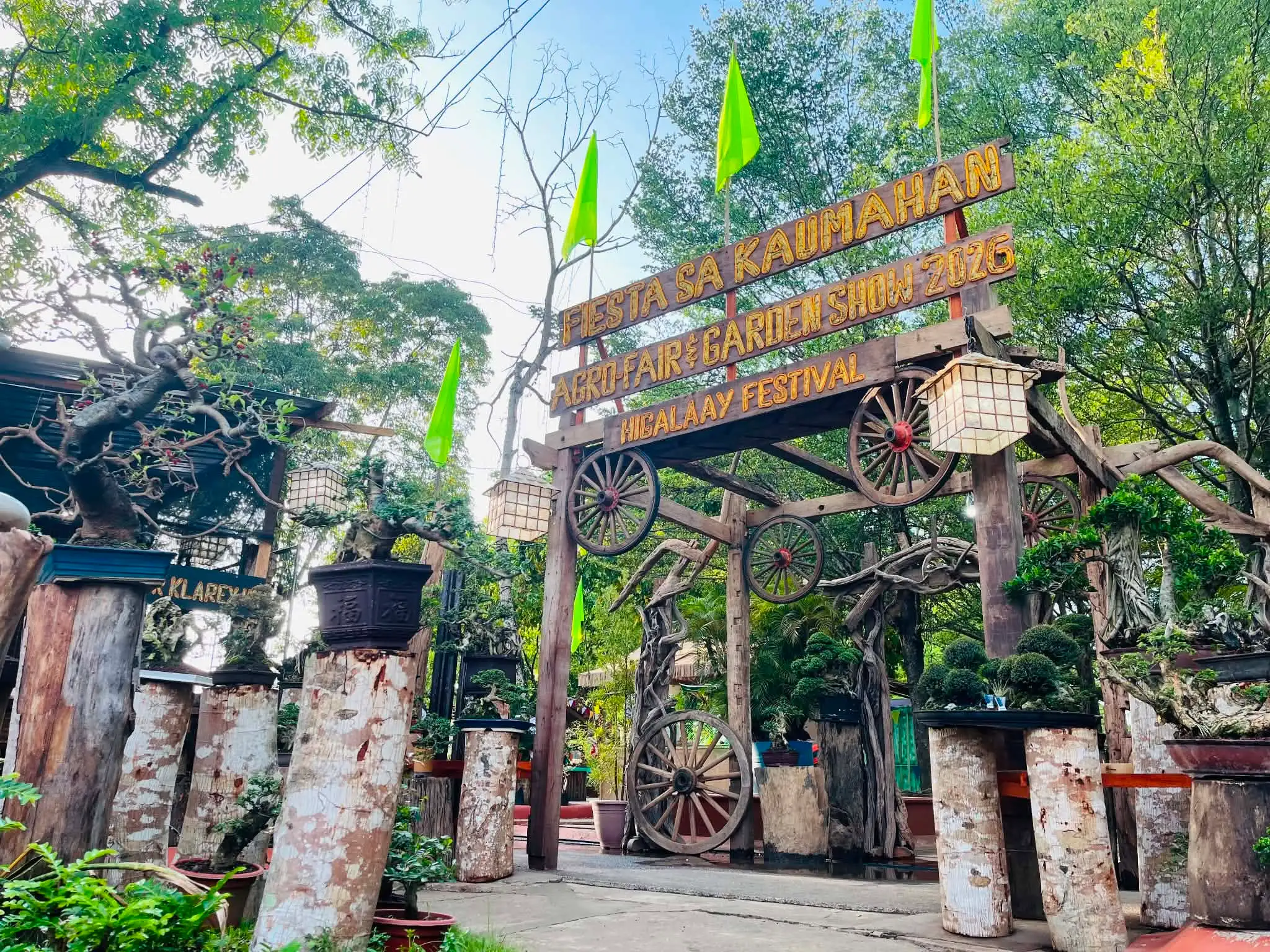 A rustic wooden entrance archway welcomes visitors to the Fiesta sa Kaumahan 2026 Agro Fair and Garden Show at Gaston Park in Cagayan de Oro City on Wednesday, Aug. 5, 2026. Organized by the City Agriculture Office as part of the Higalaay Festival, the week-long fair brings together farmers, fisherfolk, plant growers, and food entrepreneurs daily from 8 a.m. to 8 p.m. (Photo courtesy of City Agriculture Office - Cagayan de Oro)