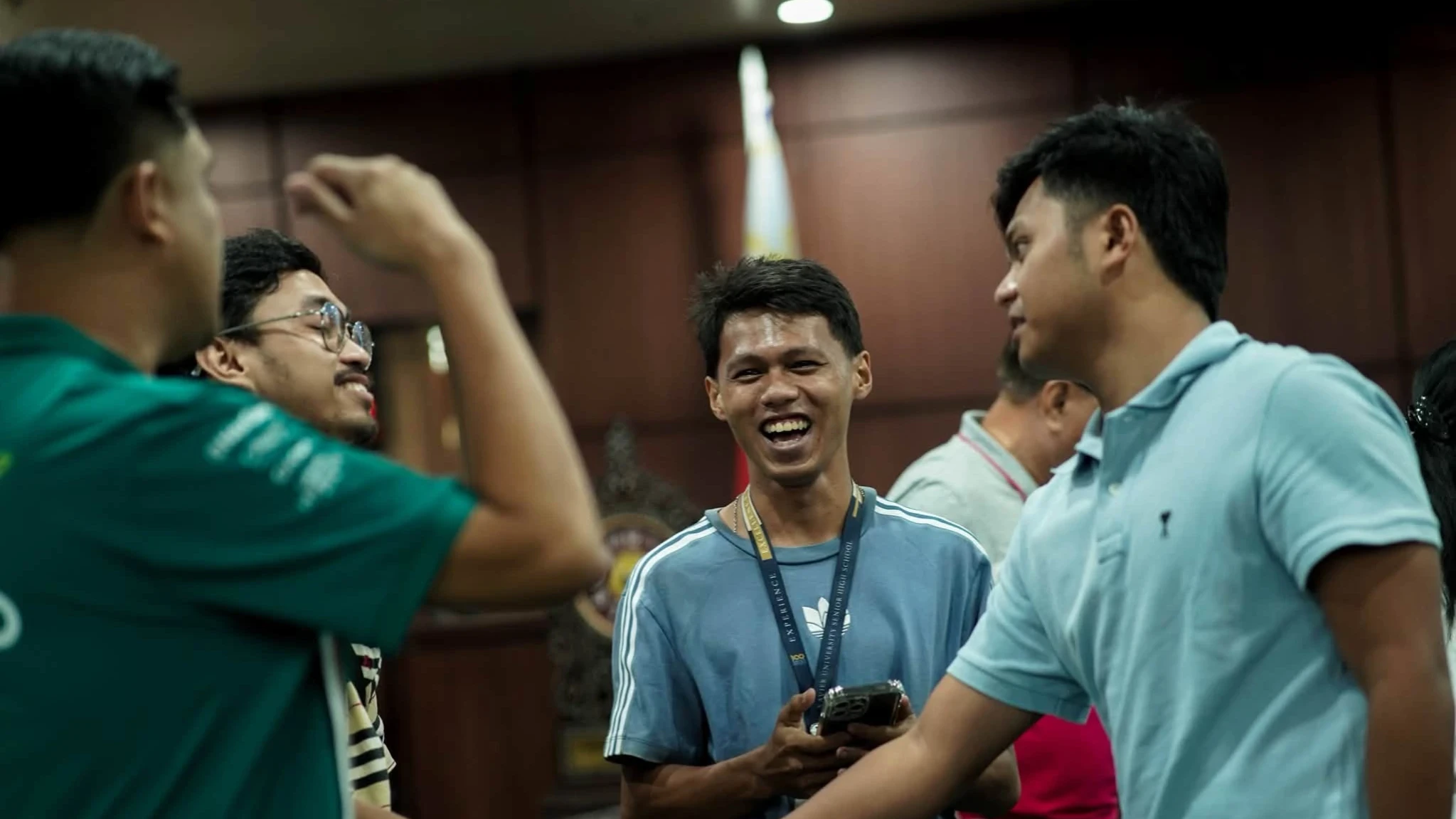City Councilor Kenneth John D. Sacala (right), chairman of the Committee on Sports and Youth Development Cooperatives, shakes hands with Ameer Ibni Totoh (left) as skate community member Garren Garrido (center) reacts to the approval of a motion fast-tracking a planned P6-million public skatepark in Cagayan de Oro. The proposed 800- to 1,000-square-meter facility aims to provide local skateboarders and BMX riders a dedicated training space. Photo Courtesy of Yno Abrea