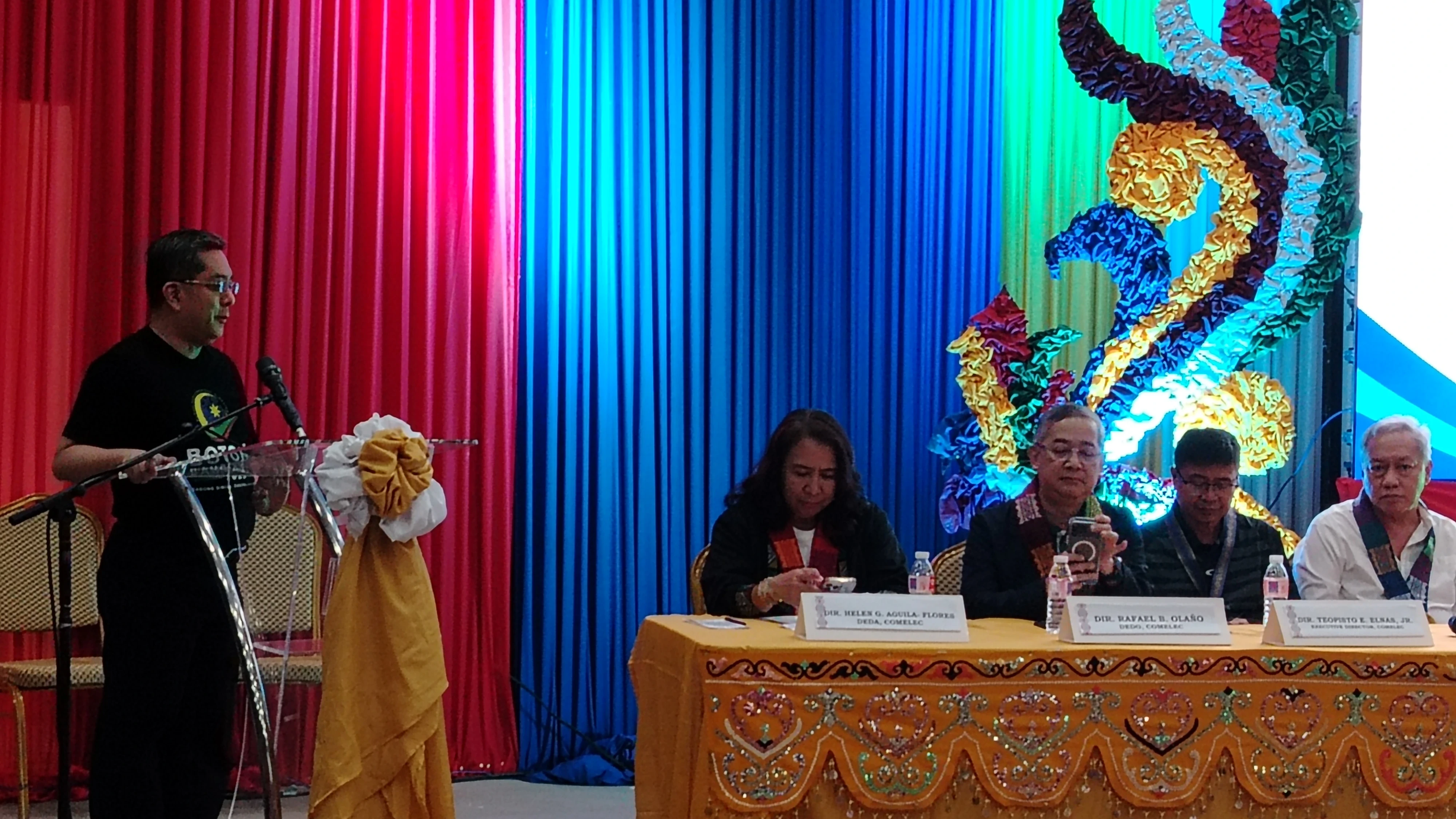 Photo caption: Commission on Elections Commissioner George Erwin Garcia speaks during the signing of a partnership agreement supporting the anti-vote-buying campaign at the Marawi Cultural Center. Garcia said the Sept. 14 Bangsamoro Parliamentary Elections will allow BARMM voters to choose the region's first parliamentary leaders under its new system of government. (Photo by Shiela Mae Butlig)