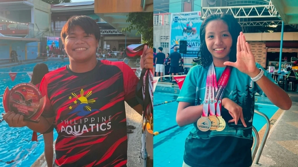 Liceo de Cagayan University Titan swimmers Neil Christian Salvador (left) and Jewel Zelene M. Ferrera (right) display their regional medals after earning spots in the 2026 Philippine Aquatics, Inc. (PAI) National Events. Photo courtesy of Liceo de Cagayan University FB