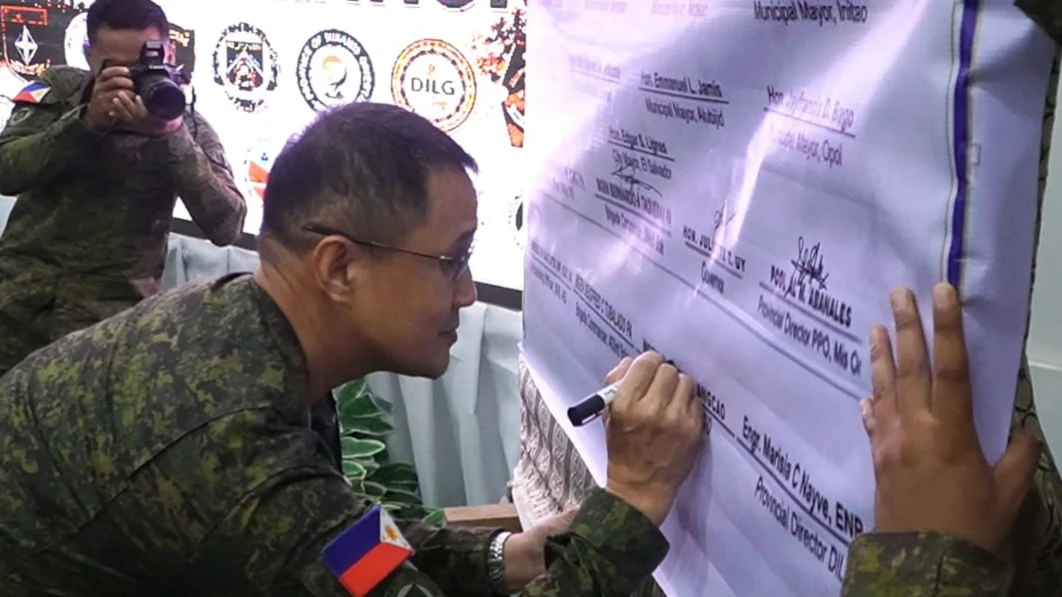 PEACE GAINS. Military, police, local government officials and community stakeholders gather during the Handover of Area of Responsibility Ceremony and joint declaration of Stable Internal Peace and Security covering eight municipalities and one city in Misamis Oriental at the Provincial Capitol in Cagayan de Oro City on Aug. 10, 2026. The declaration highlights the collective commitment to sustain peace and promote development in the province. (Photo courtesy of 4th Infantry Division, PA)