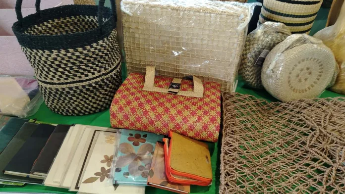 ABACA OPPORTUNITIES. Abaca bags, handicrafts and other fiber-based products are displayed during the signing of the MOA for the Tissue Culture Laboratory in Sugbongcogon, Misamis Oriental. PhilFIDA aims to boost farmers' income through disease-free planting materials and higher-value abaca products. (Photos by Shiela Mae Butlig)